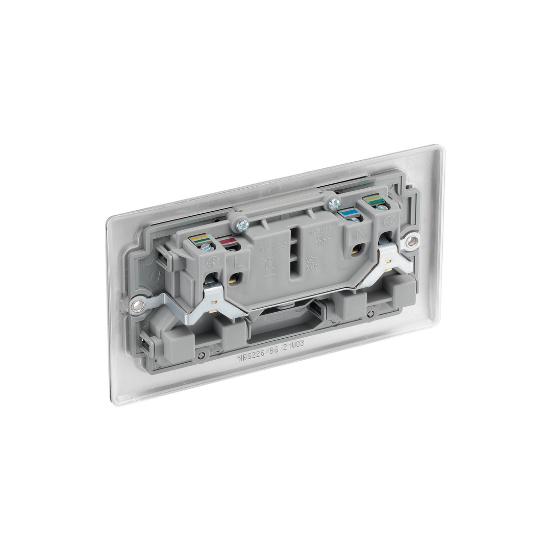 BG Electrical - NBS22G Double Pole, Double Plug Brushed Silver Light Switch