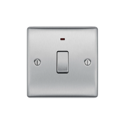 BG Electrical - Double Pole Brushed Steel Light Switch with Indicator 20A IP20