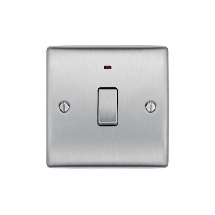 BG Electrical - Double Pole Brushed Steel Light Switch with Indicator 20A IP20