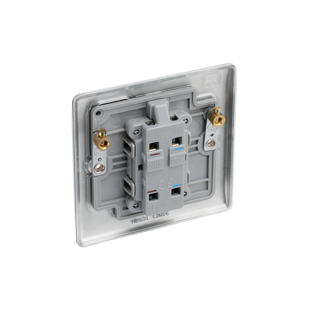 BG Electrical - Double Pole Brushed Steel Light Switch with Indicator 20A IP20