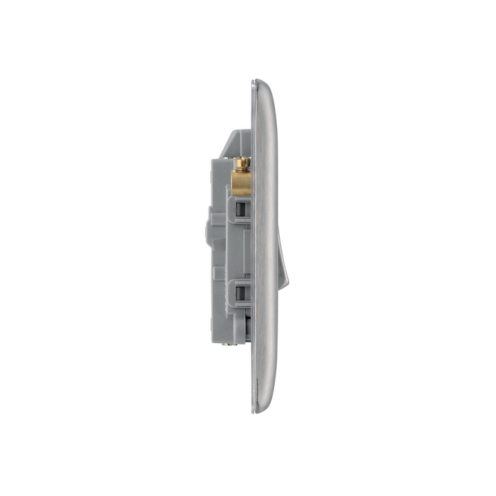 BG Electrical - Double Pole Brushed Steel Light Switch with Indicator 20A IP20