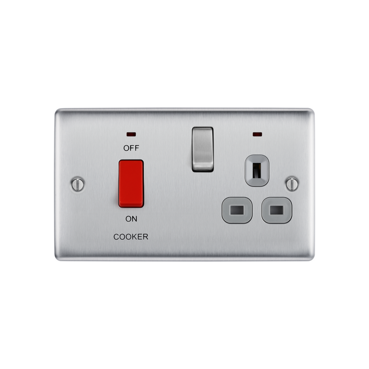 BG Electrical - Nexus BG Brushed Steel Switched Cooker Control Indicator and Socket 13A