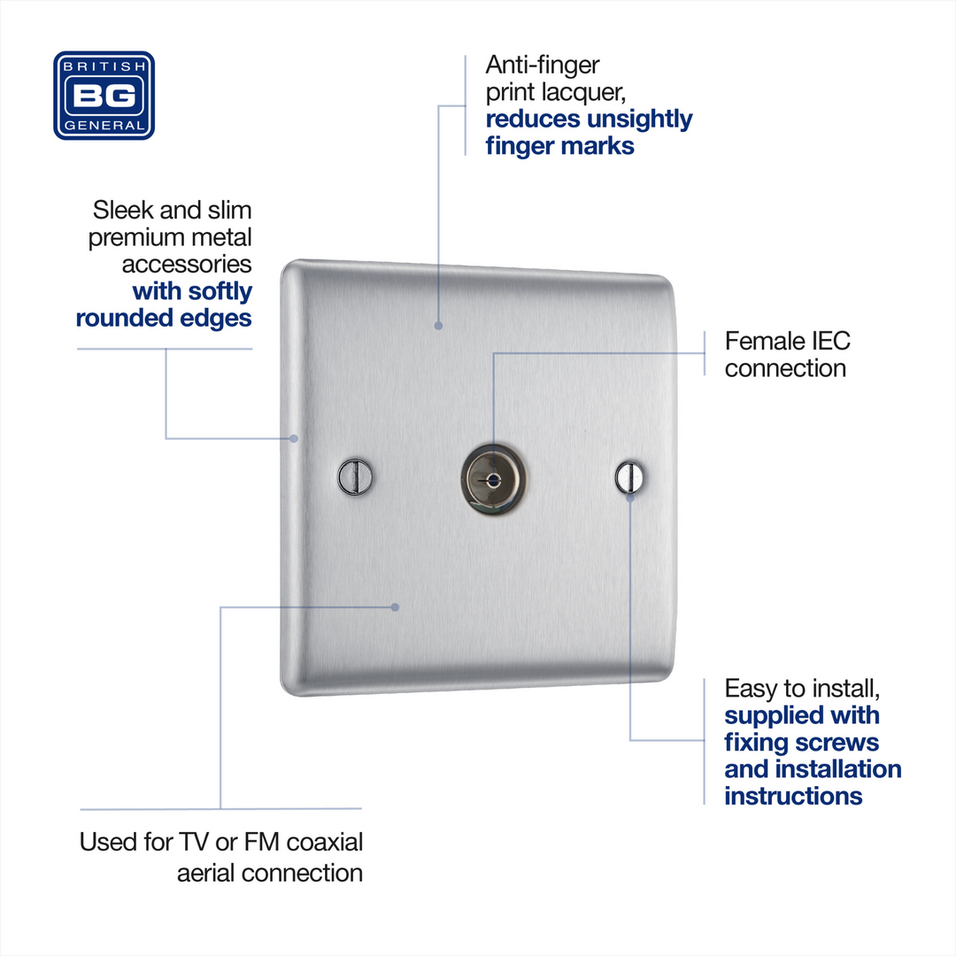 BG Electrical - Co-Axial Socket Metal Brushed Steel Finish