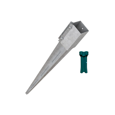 100mm (4") Dual Galvanized Wood Fence Post Spike Ground Anchor - 750mm Drive Down Support Metal Post Holder