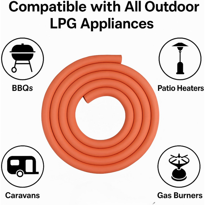 High Pressure LPG Gas Piping With 2 Hose Clips For Cooker with Clips for BBQ Tool, Patio Heater, Camping Stove (7 Sizes)