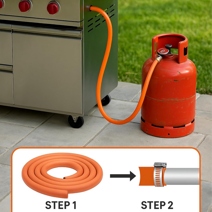 High Pressure LPG Gas Piping With 2 Hose Clips For Cooker with Clips for BBQ Tool, Patio Heater, Camping Stove (7 Sizes)