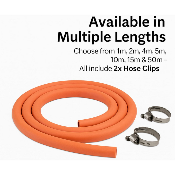 High Pressure LPG Gas Piping With 2 Hose Clips For Cooker with Clips for BBQ Tool, Patio Heater, Camping Stove (7 Sizes)