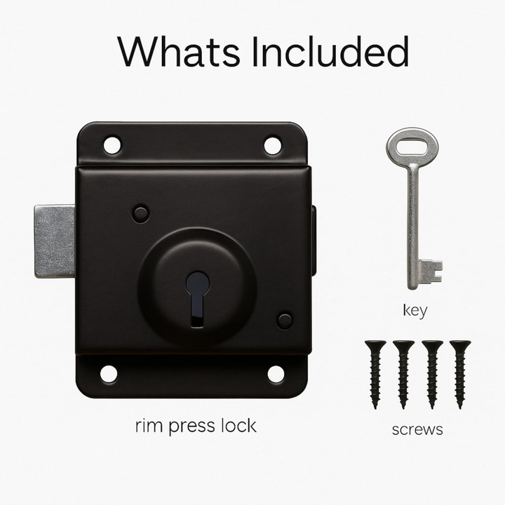 4" Garden Gate Lock with Key – Door Shed Lock, Surface Mount Security Press Rim Lock Bolt for Greenhouse & Yard Gate