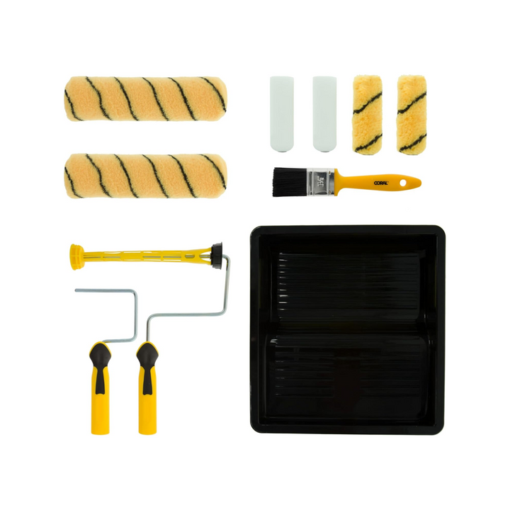 Coral Tools - 10 piece Paint Roller Set Paint Brush Kit for  Emulsion and Gloss Paint Pad Set & More