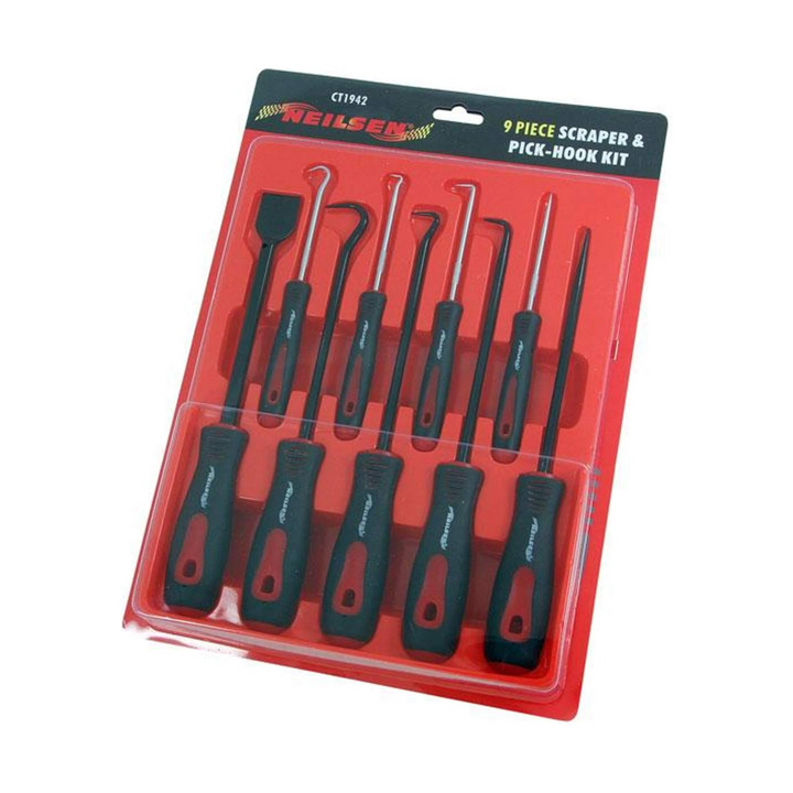 Neilsen Tools – 9pc Hook & Pick Set with Gasket Scraper | Lock Pick Tool Set for Oil Seal Puller, Locks, Silicone & O-Ring Removal