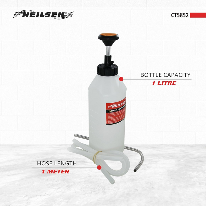 Neilsen Tools – 1L Manual Transmission Fluid | Multi-Purpose Hand Pump for Oil, Brake Fluid, Gearbox, Power Steering & Coolant