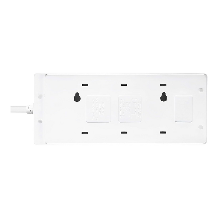 Masterplug 8-Gang Extension Lead - 2m White Surge Bar Trailing Socket Plug Extension Cable with Power Indicator (BEN210-MP)