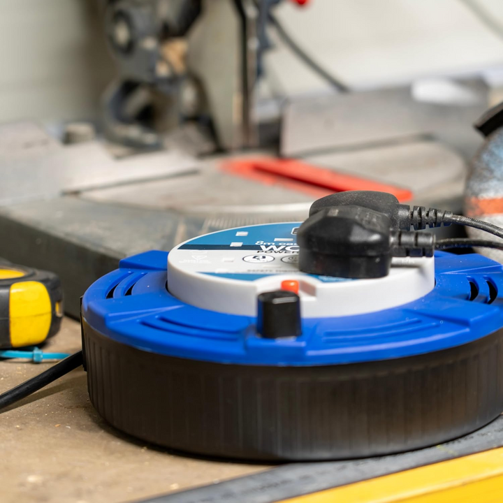 Masterplug  8m Plug Extension - 4gang Blue/Black, 13A Retractable Extension Cable Reel (MCT0813/4BL-MP)