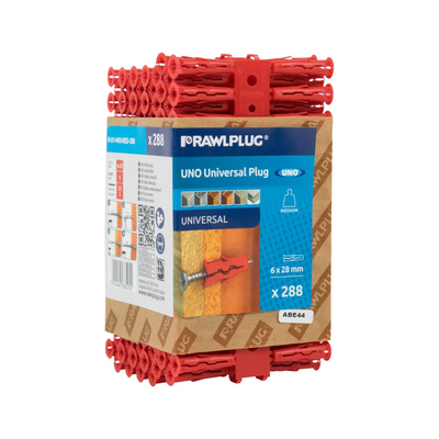 6mm Rawlplug Uno Universal Wallplug – Red | Anti-Rotation Fixings for Pboard, Masonry, Brick & Concrete – Pack of 288
