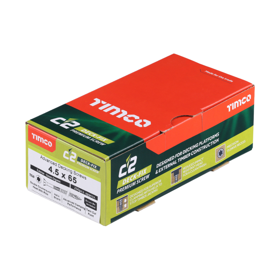 Timco - C2 Deck-Fix Screw- Countersunk with Ribs Screwfix - Twin Cut - Green (Box)