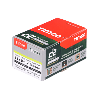 C2 Exterior Strong-Fix - PZ - Countersunk Screw – Salt‑Resistant Timber Screw with Ribs - Twin-Cut - Silver