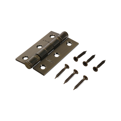 76 x 51mm Twin Ball Bearing Hinges – Antique Brass Steel Door Hinges for Smooth Operation (BOX OF 1 PAIR)