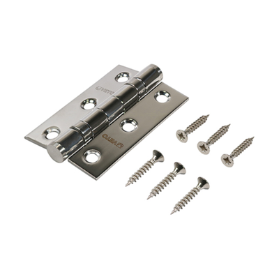 76 x 51mm Twin Ball Bearing Hinges – Polished Stainless Steel Door Hinges for Smooth & Durable Operation (BOX OF 1 PAIR)