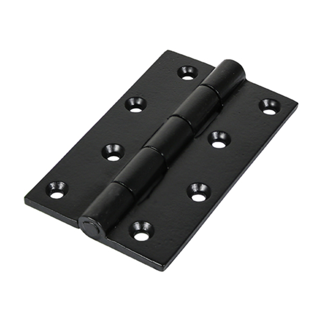 (PACK OF 1 PAIR) Cast Iron Butt Hinge (200) – Black – Fixed Pin Decorative Hinge for Period & Traditional Doors