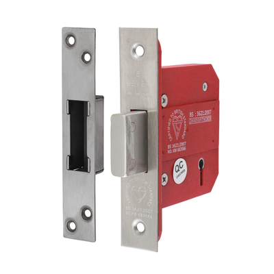 125 x 29mm 5 Lever British Standard Deadlock 78mm Case / 57mm Backset – Satin Stainless Steel Mortice Lock for Interior & Exterior Security Doors (BOX OF 1)