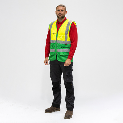 Hi-Visibility Executive Vest – Yellow & Green Class 2 Reflective Safety Waistcoat with Multi Pockets & Zip Fastening