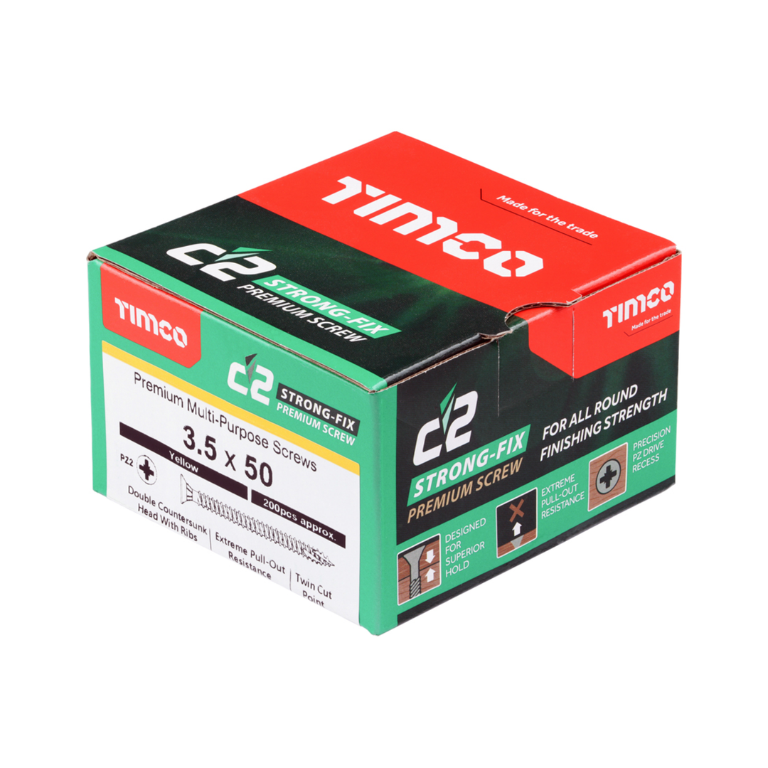 C2 Strong-Fix Wood Screws - PZ2 Double Countersunk Sharp Point Yellow Zinc | High-Performance Timber & Joinery Screws for Precise Driving