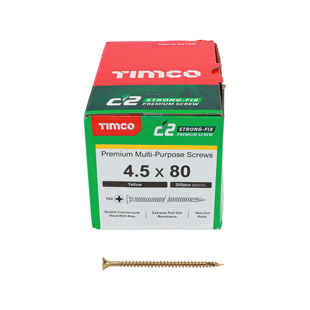 C2 Strong-Fix Wood Screws - PZ2 Double Countersunk Sharp Point Yellow Zinc | High-Performance Timber & Joinery Screws for Precise Driving