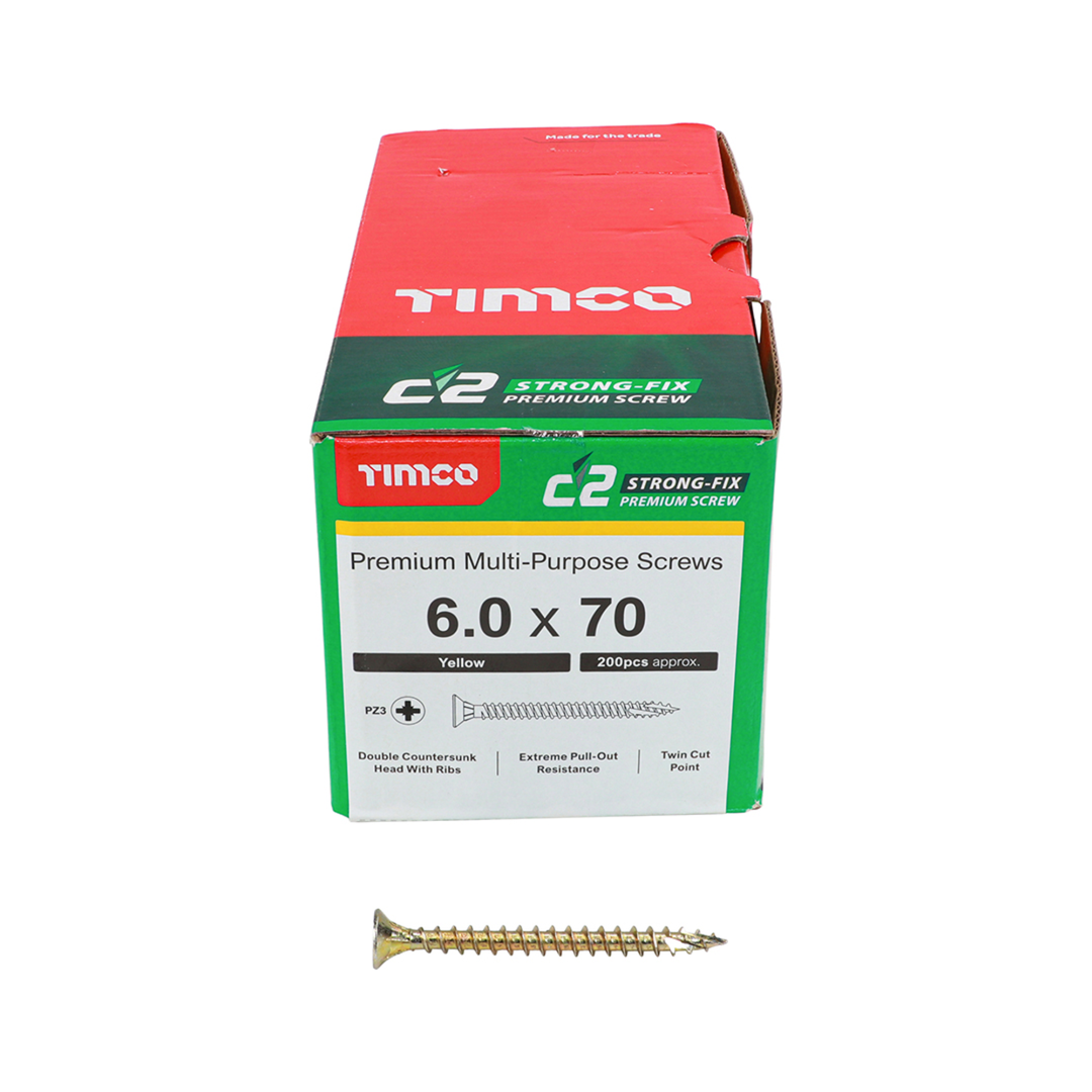C2 Strong-Fix Wood Screws - PZ2 Double Countersunk Sharp Point Yellow Zinc | High-Performance Timber & Joinery Screws for Precise Driving