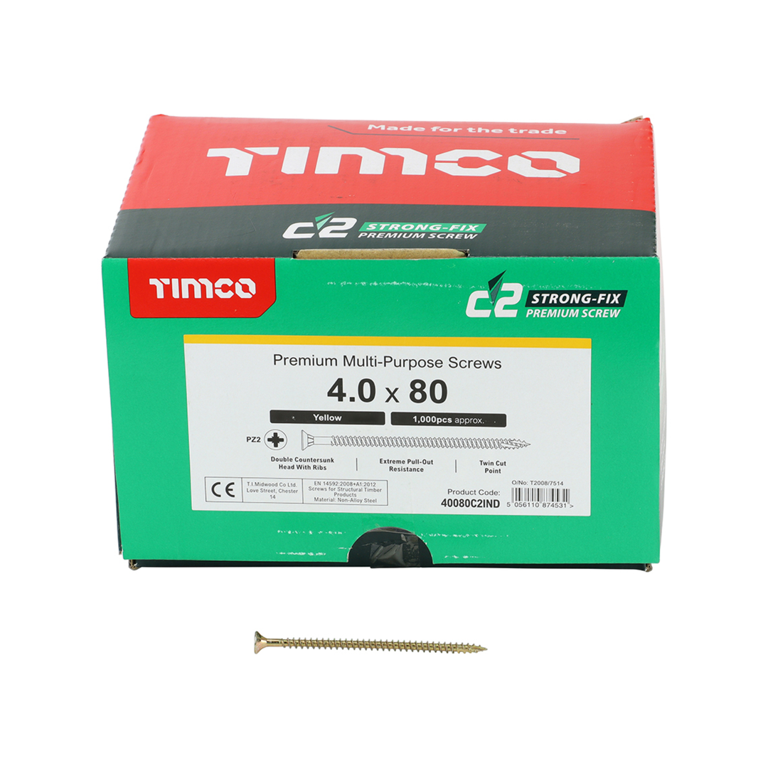 C2 Strong-Fix Wood Screws - PZ2 Double Countersunk Sharp Point Yellow Zinc | High-Performance Timber & Joinery Screws for Precise Driving
