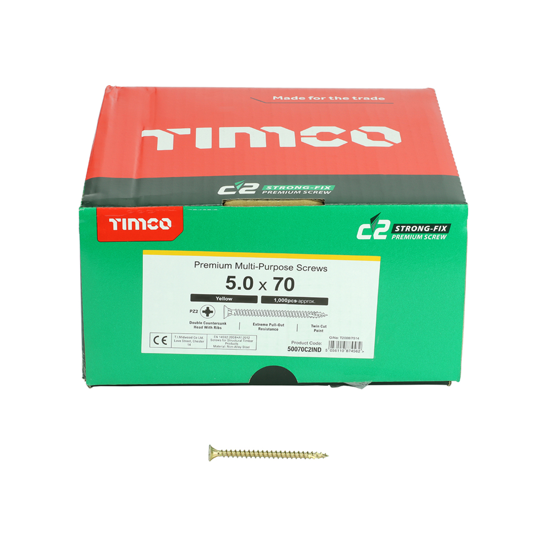 C2 Strong-Fix Wood Screws - PZ2 Double Countersunk Sharp Point Yellow Zinc | High-Performance Timber & Joinery Screws for Precise Driving