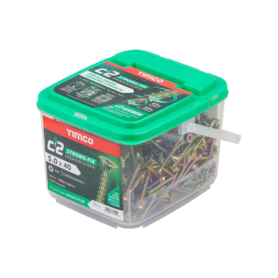 C2 Strong-Fix Wood Screws - PZ2 Double Countersunk Sharp Point Yellow Zinc | High-Performance Timber & Joinery Screws for Precise Driving