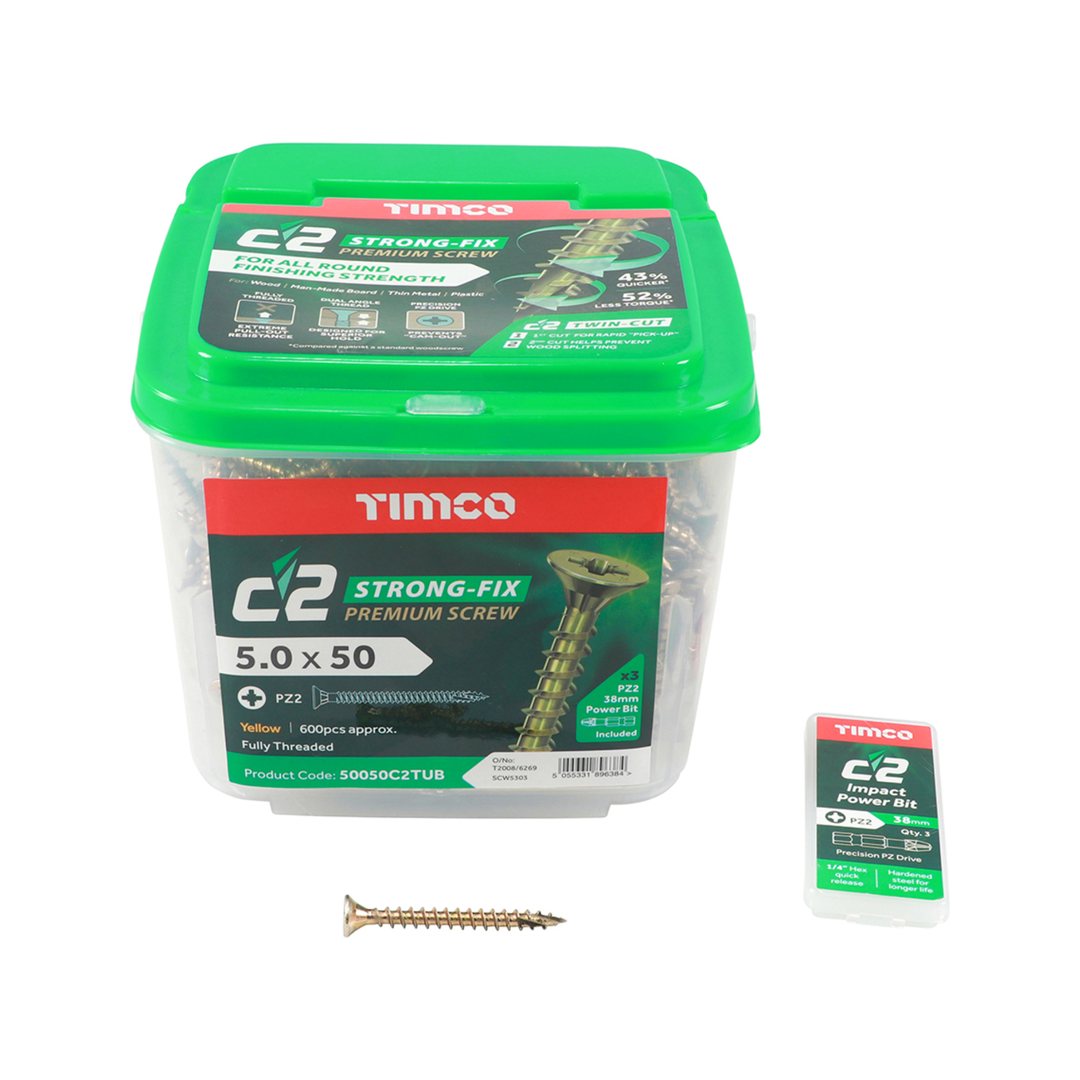 C2 Strong-Fix Wood Screws - PZ2 Double Countersunk Sharp Point Yellow Zinc | High-Performance Timber & Joinery Screws for Precise Driving
