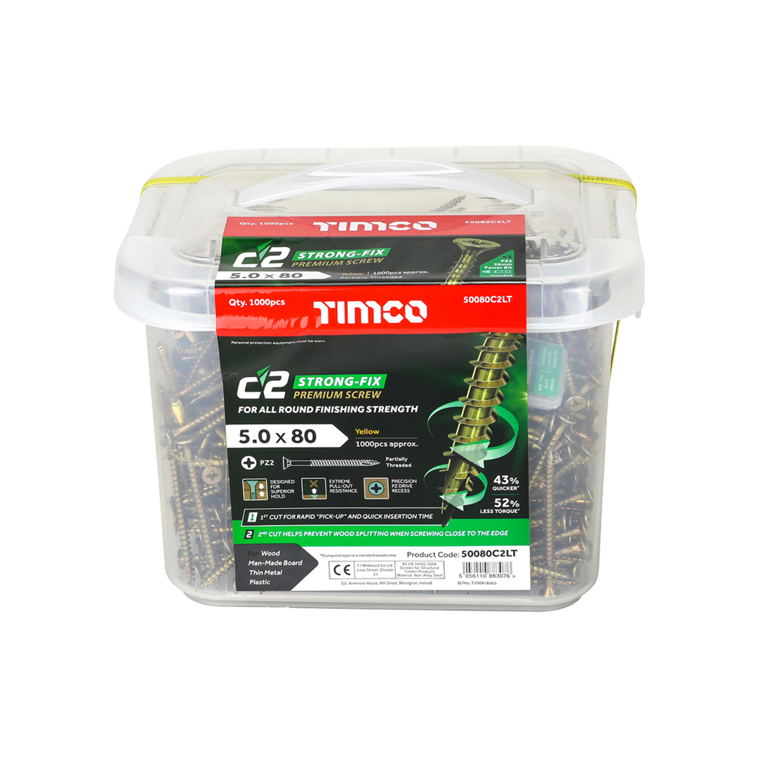 C2 Strong-Fix Wood Screws - PZ2 Double Countersunk Sharp Point Yellow Zinc | High-Performance Timber & Joinery Screws for Precise Driving