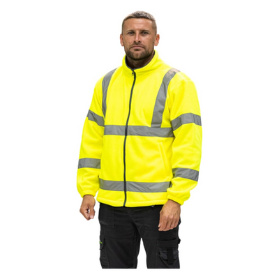 High Visibility Fleece Jackets - Yellow Reflective Hi Vis Jacket EN ISO 20471 - Windproof Microfleece Safety Workwear (With Sizes S to 4XL)