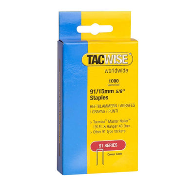 Tacwise 0283 Type 91 / 15mm Galvanised Narrow Crown Staples (1000)