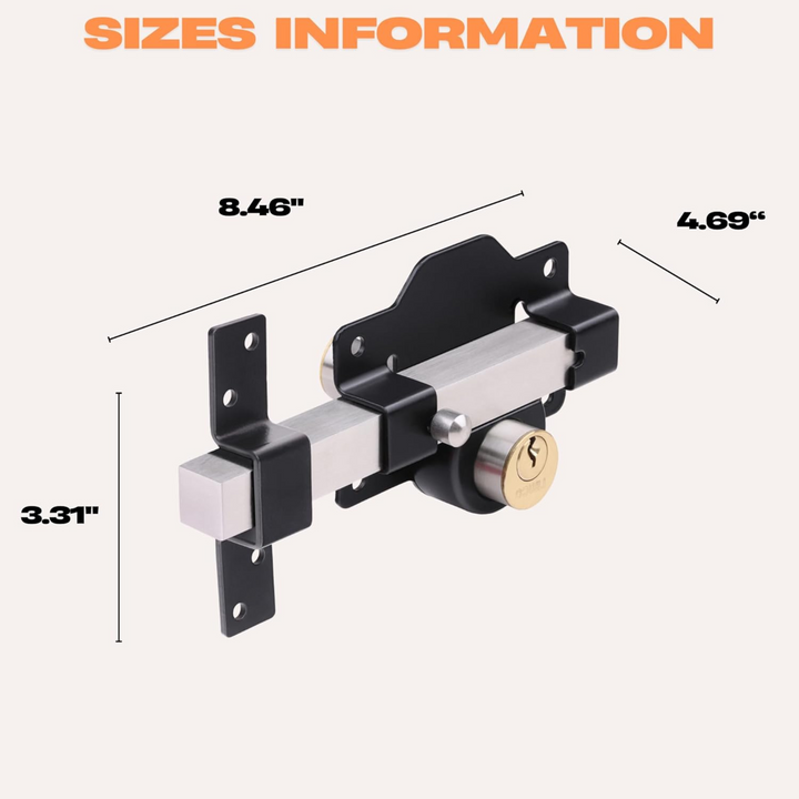 Long Throw Sliding Garden Gate Lock - Double Sided Gate to Gate Latch Locks for Patio Door - Fixings Included (2 Sizes)