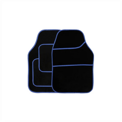 4 Piece Black Velour Mat Set with Blue Bind
