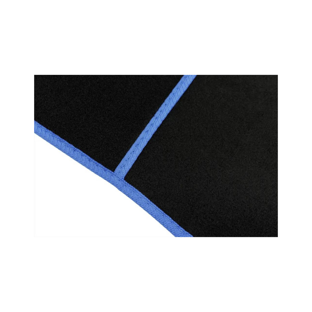 4 Piece Black Velour Mat Set with Blue Bind