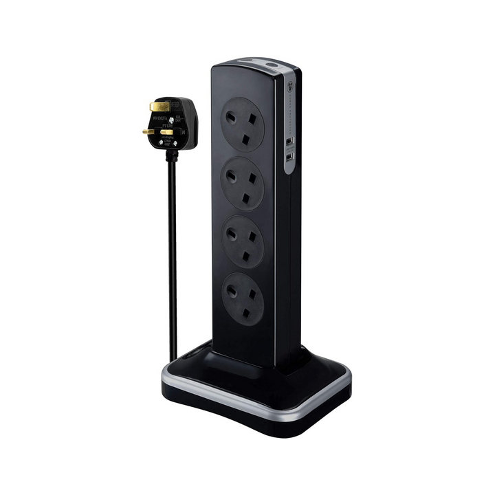 Masterplug - Extension Lead 2m - Multi Plug Socket Extension 4 gang - (Black)