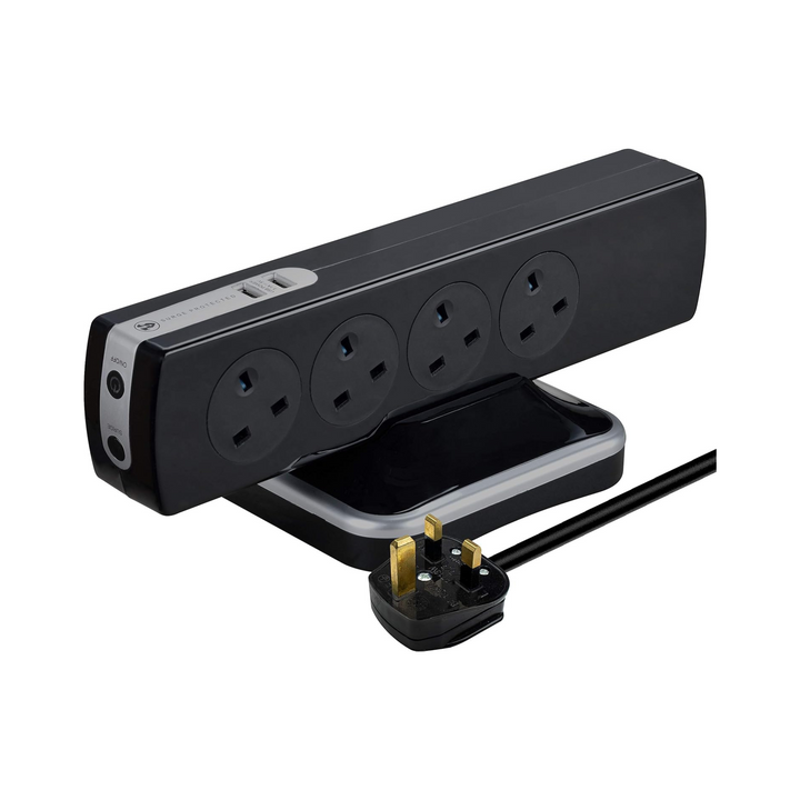 Masterplug - Extension Lead 2m - Multi Plug Socket Extension 4 gang - (Black)