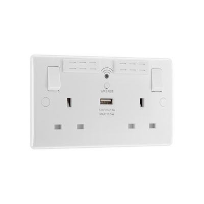 BG Electrical - 822UWR Double Switched Single Pole Electric Socket USB WIFI Extender