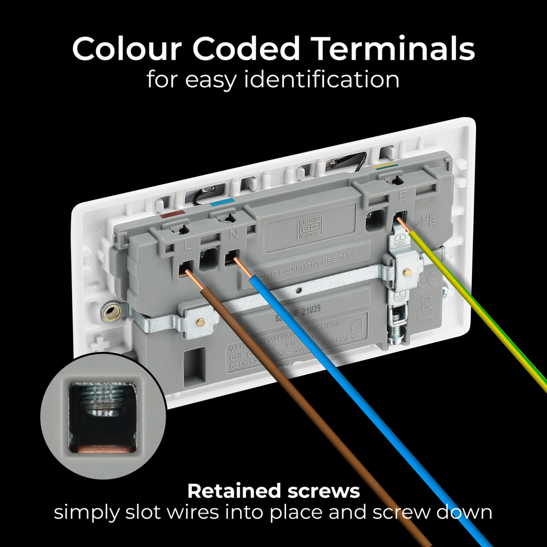 BG Electrical - 822UWR Double Switched Single Pole Electric Socket USB WIFI Extender