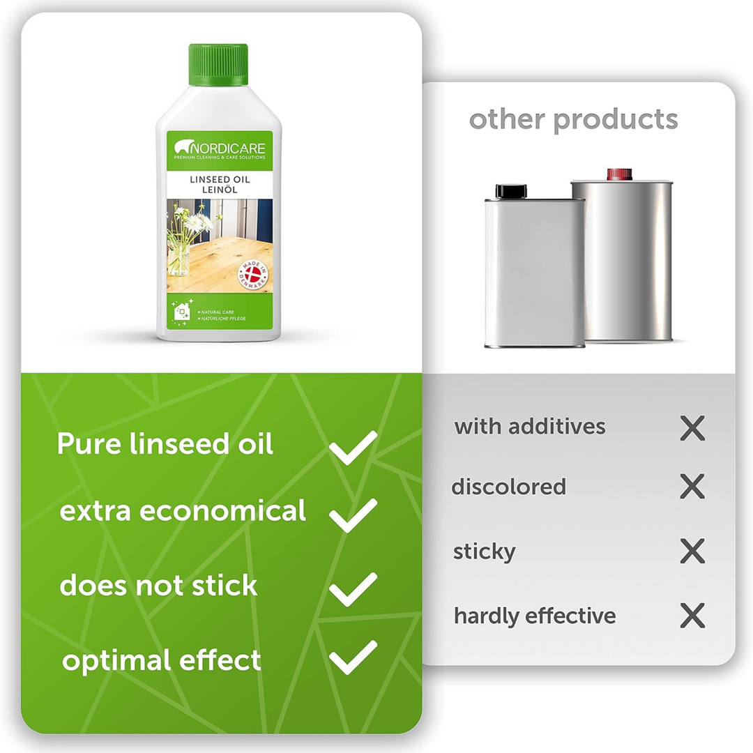 Nordicare - 1L Linseed Oil 100% Pure Natural - Ideal for Polish, Restore, Rid Water Stains on Wood