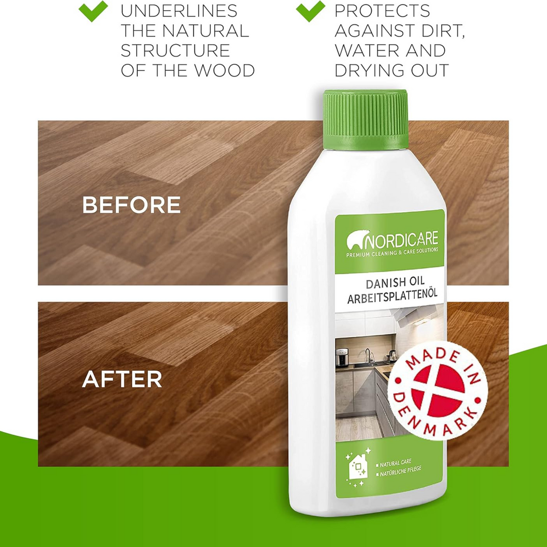 Nordicare - 1L Danish Oil - Food Safe Danish Oil Dry Wood Restorer and Wood Worktop Protection