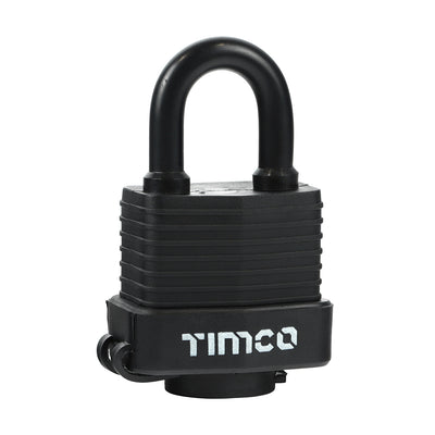 TIMCO 40mm Weatherproof Padlock – Laminated Steel Outdoor Padlock with Hardened Shackle & 3 Keys (1 Each)