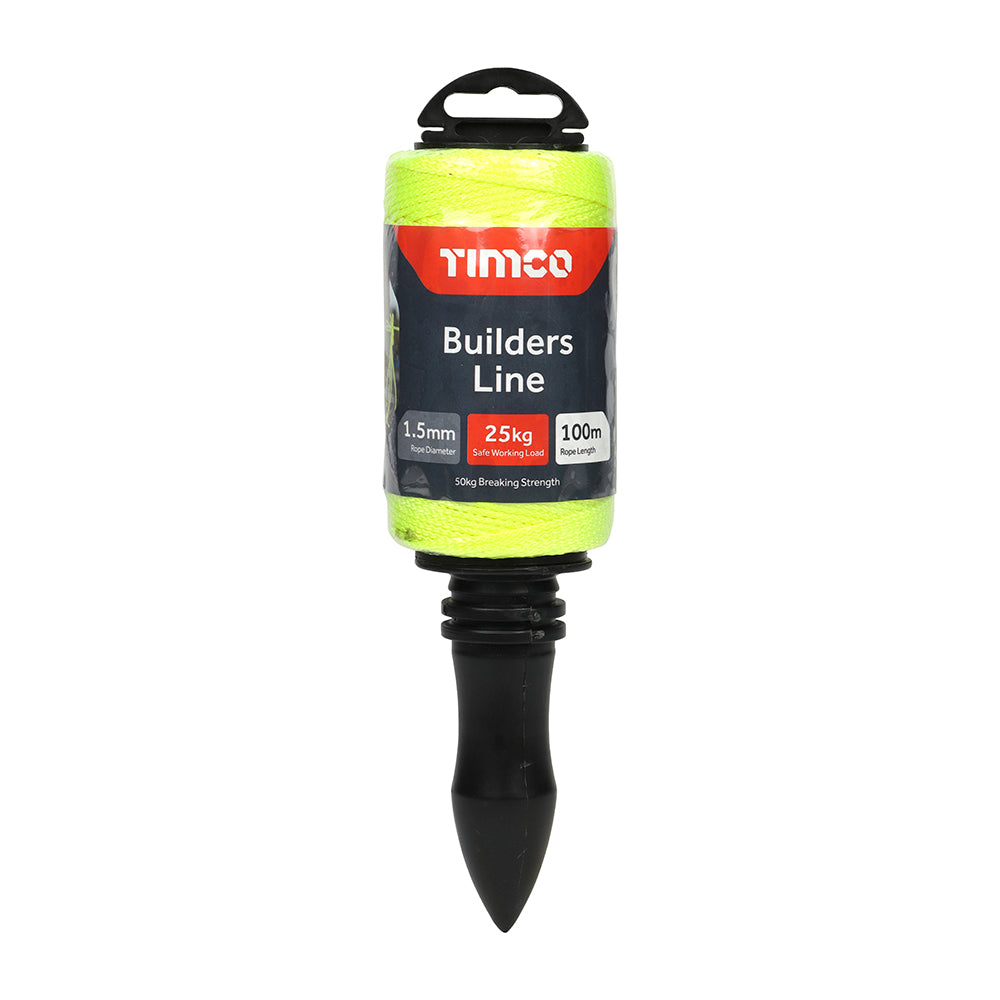 1.5mm x 100m Builders Line – Yellow Winder | TIMCO Masonry & Layout Line | High Strength Nylon String | Professional Construction Tool - Pack of 1 (YBL100W)