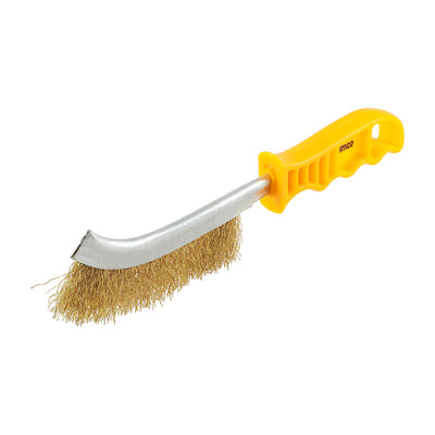 TIMCO 255mm Wire Hand Brush – Brass Bristles with Ergonomic Plastic Handle for Rust & Paint Removal - Pack of 1 (YWHB)