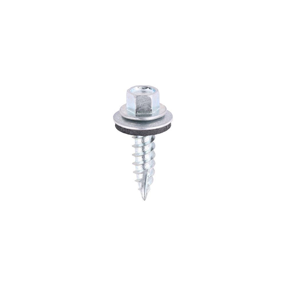 100x - Hex Head Timber Screws with EPDM Washer – Zinc-Plated - Slash Point for Thin Sheet Metals and Timbers