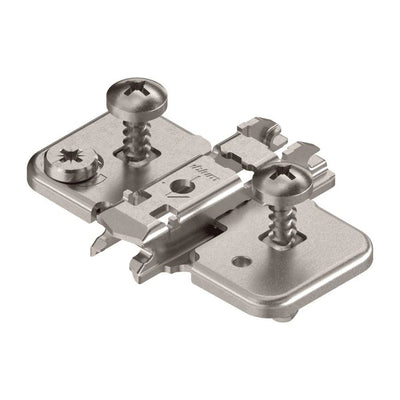 Close up of Blum 173L8100 0mm Mounting Plate with pre-mounted Euro screws