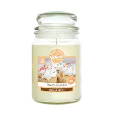 An 18oz glass jar candle with a creamy vanilla cupcake scent, perfect for home fragrance and decor.